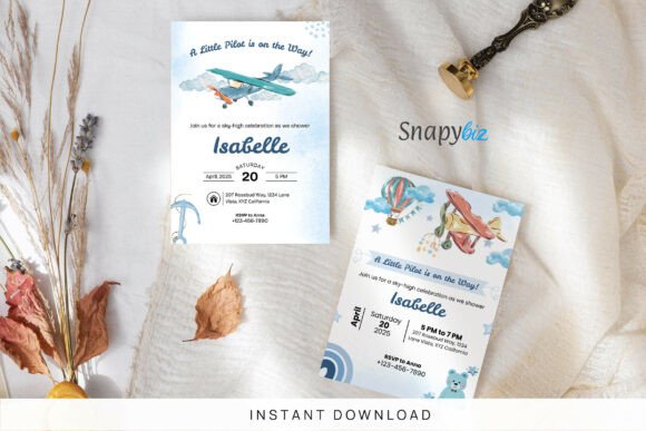 Blue Airplane Baby Shower Invitation