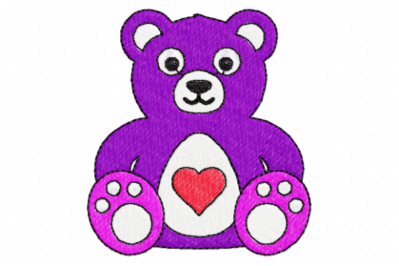 Cute Purple Love Bear Embroidery Design