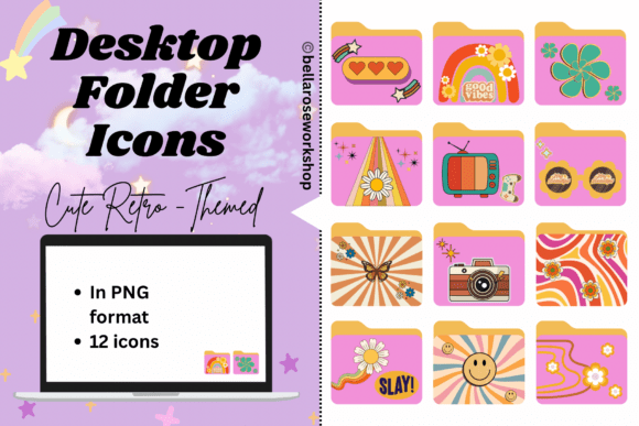 Cute Retro Desktop Folder Icons, 12 PNG