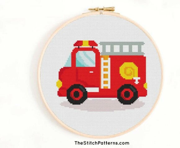 Fire Truck Cross Stitch Pattern PDF