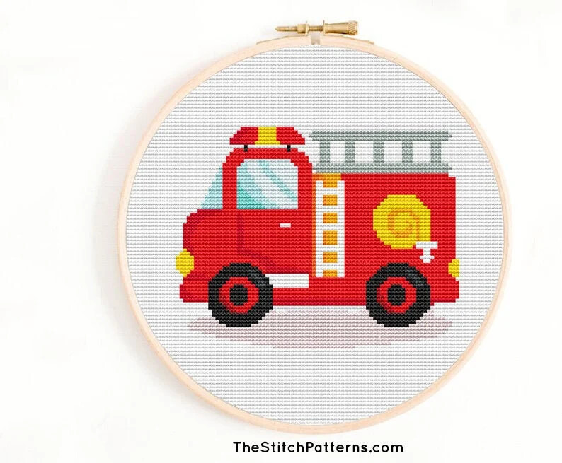 Fire Truck Cross Stitch Pattern PDF