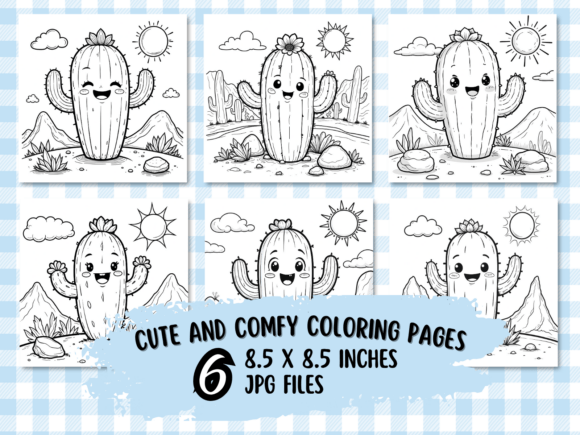 Happy Cute Cactus Coloring Pages Illustration Pages et livres de coloriage Par DesignScape Arts