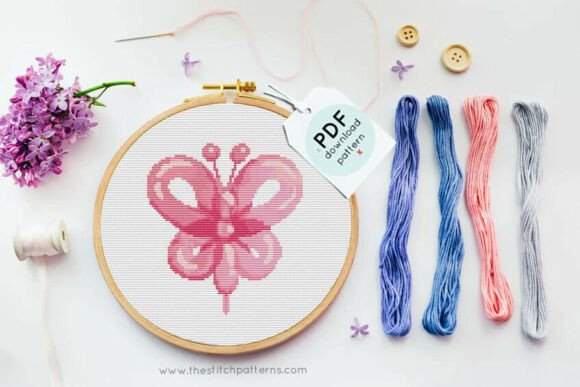 Pink Butterfly Globe Cross Stitch