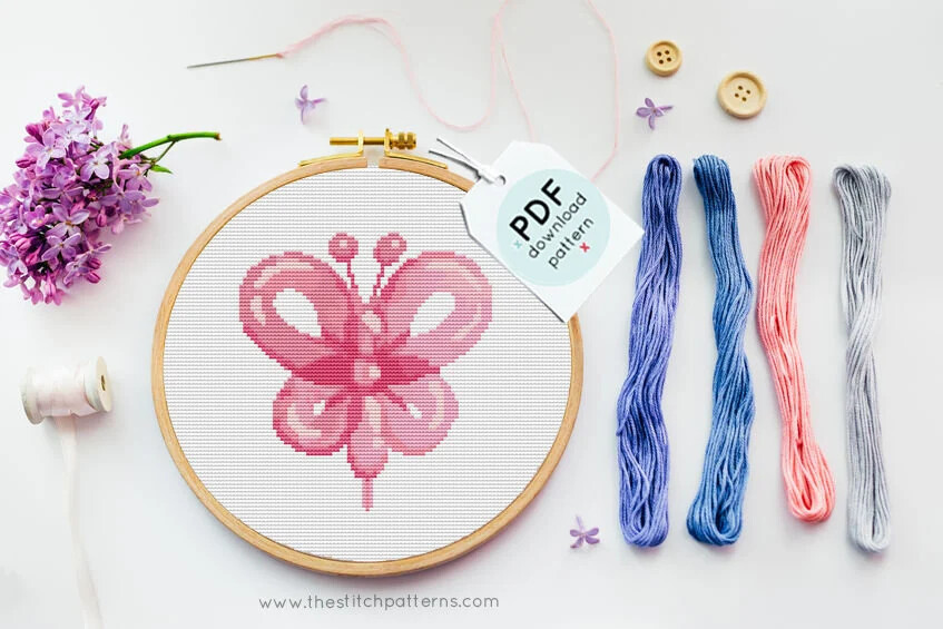 Pink Butterfly Globe Cross Stitch