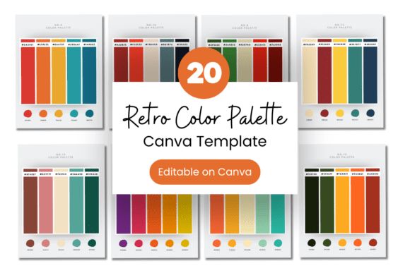 Retro Canva color palette template with hex codes