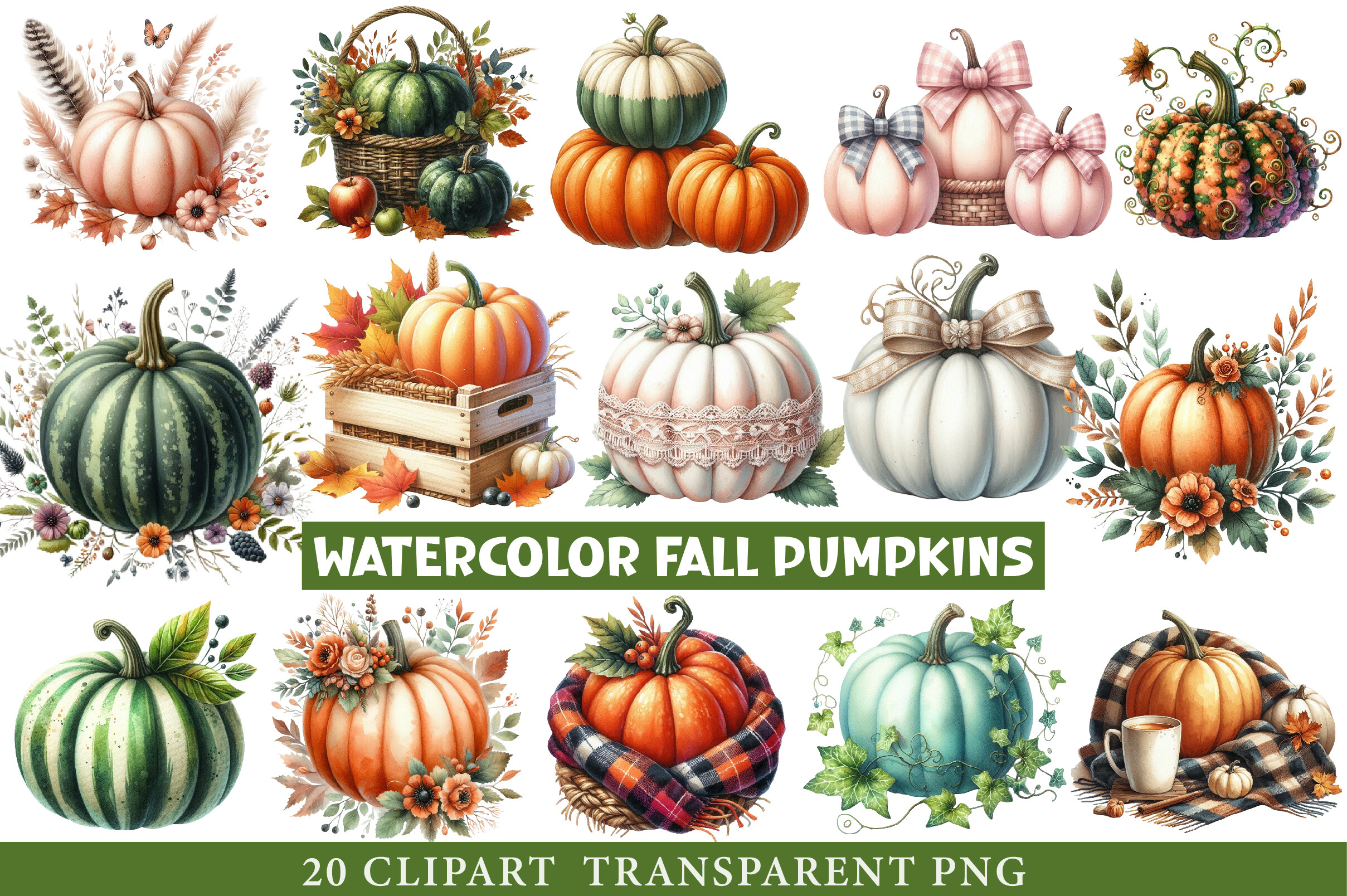 Watercolor Fall Pumpkins Clipart Graphic by cherrydesign · Creative Fabrica
