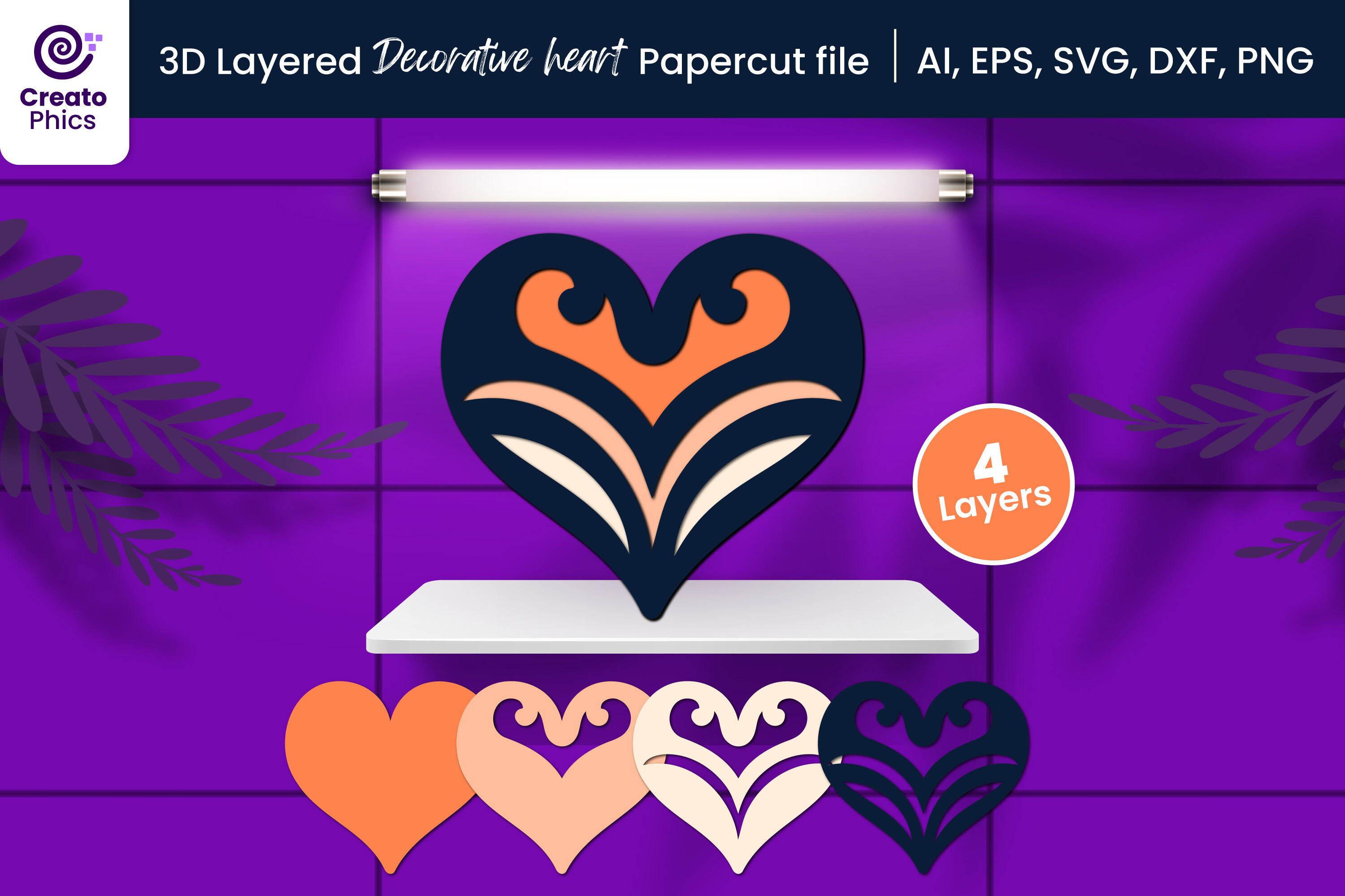 3D Layered Heart · Creative Fabrica
