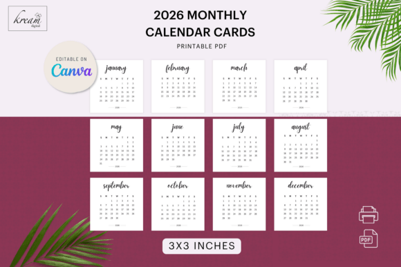 3x3 Monthly Calendar Cards
