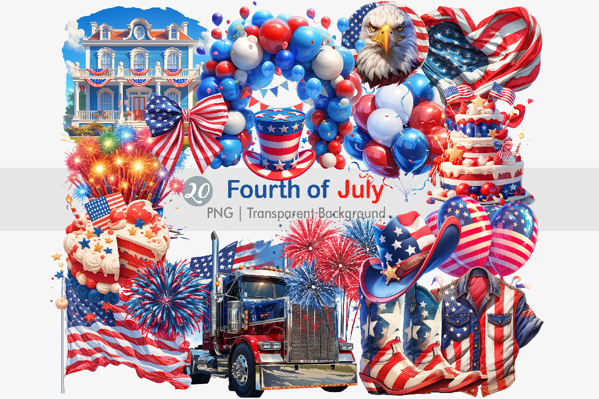 4th of July Clipart PNG Bundle Graphic by Creationx Space · Creative ...