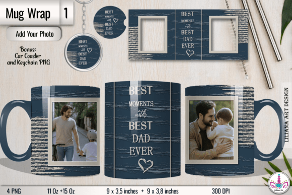 Best Dad Photo Mug Wrap Wooden Design Graphics