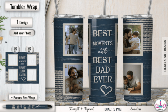 Best Dad Photo Tumbler Wooden Design Graphic Print Templates By LilianaArt