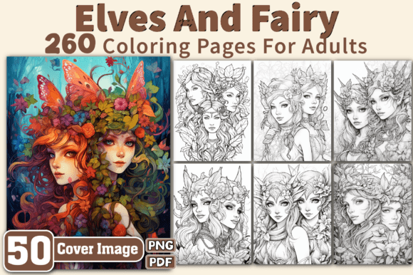 Elves and Fairy Coloring Page for Adults