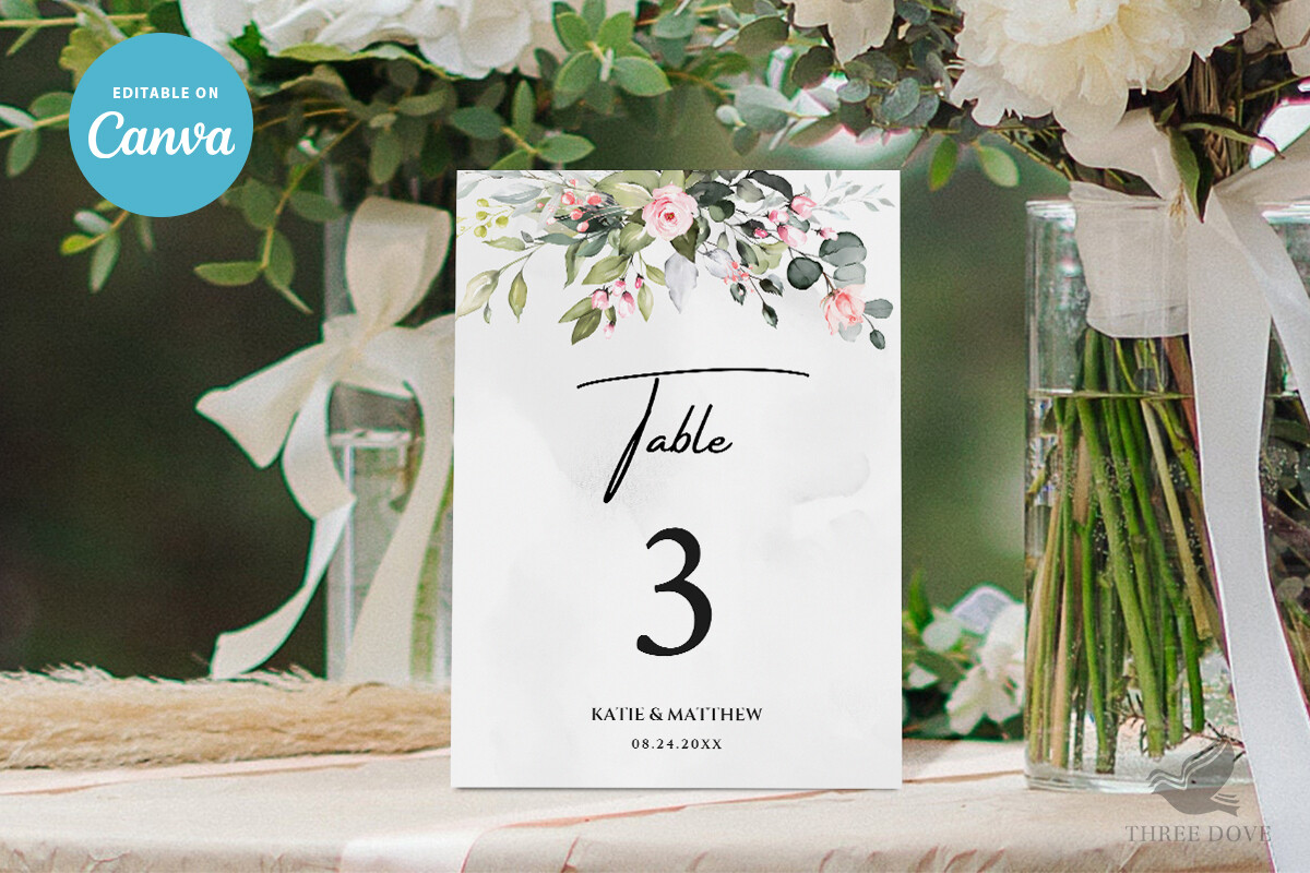 Floral Wedding Table Numbers Template