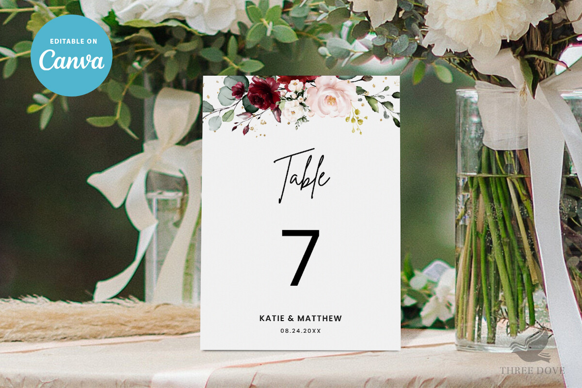 Floral Wedding Table Numbers Template