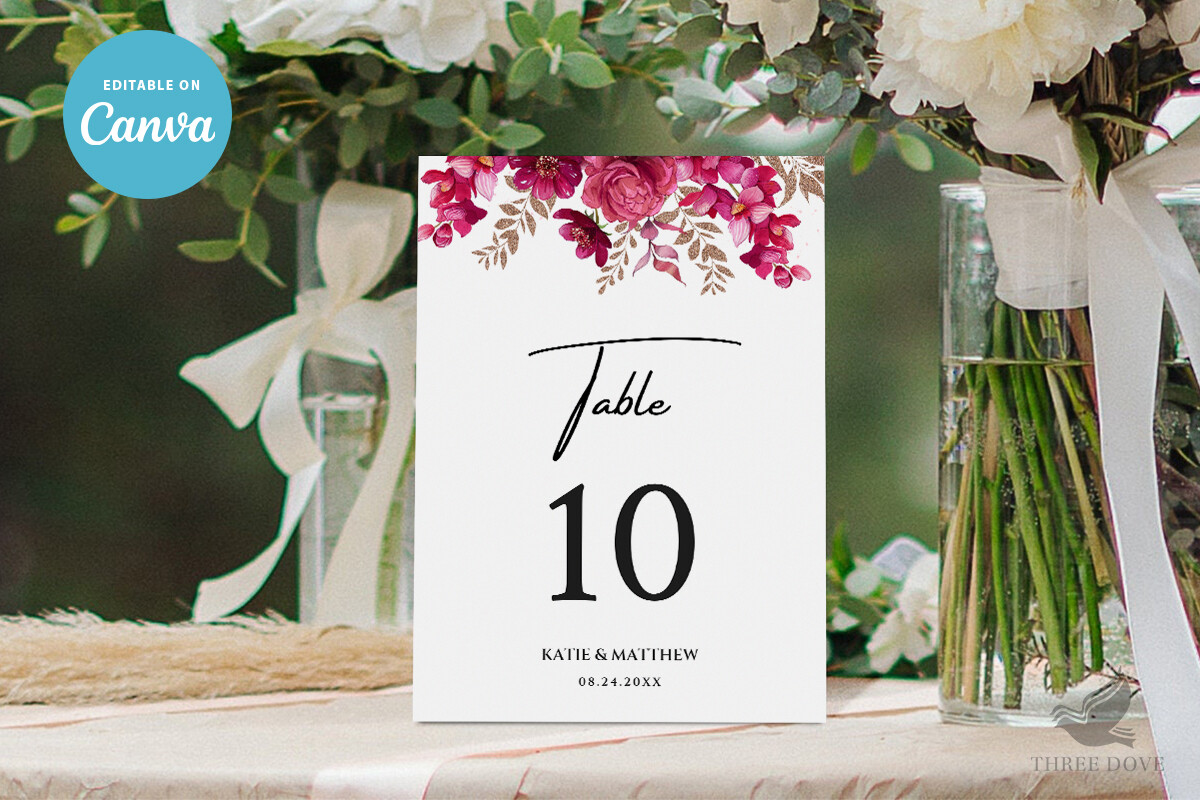 Floral Wedding Table Numbers Template