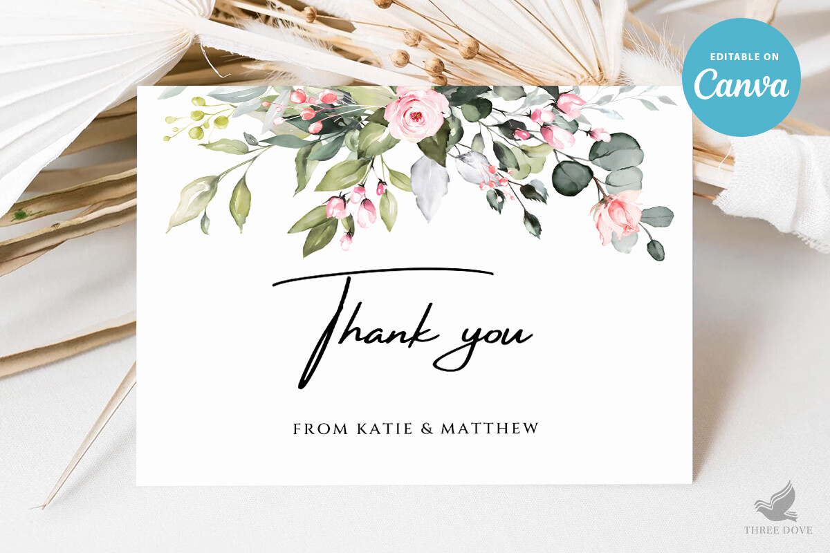 Floral Wedding Thank You Card Template