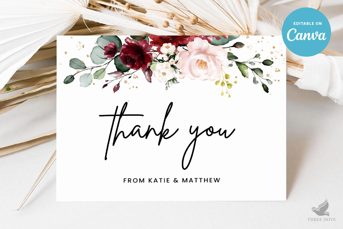 Floral Wedding Thank You Card Template