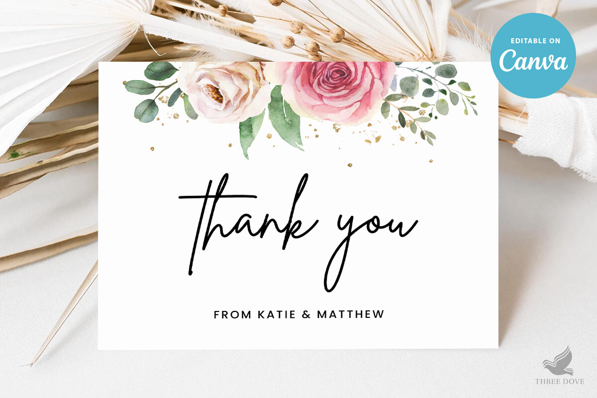 Floral Wedding Thank You Card Template