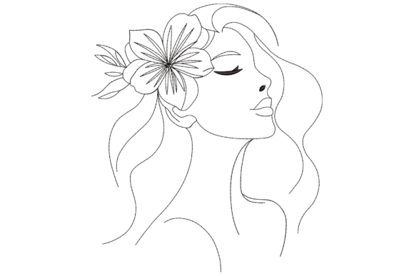 Floral Woman Line Art