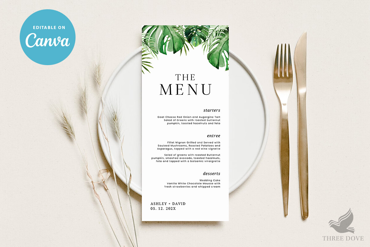 Greenery Wedding Menu Template