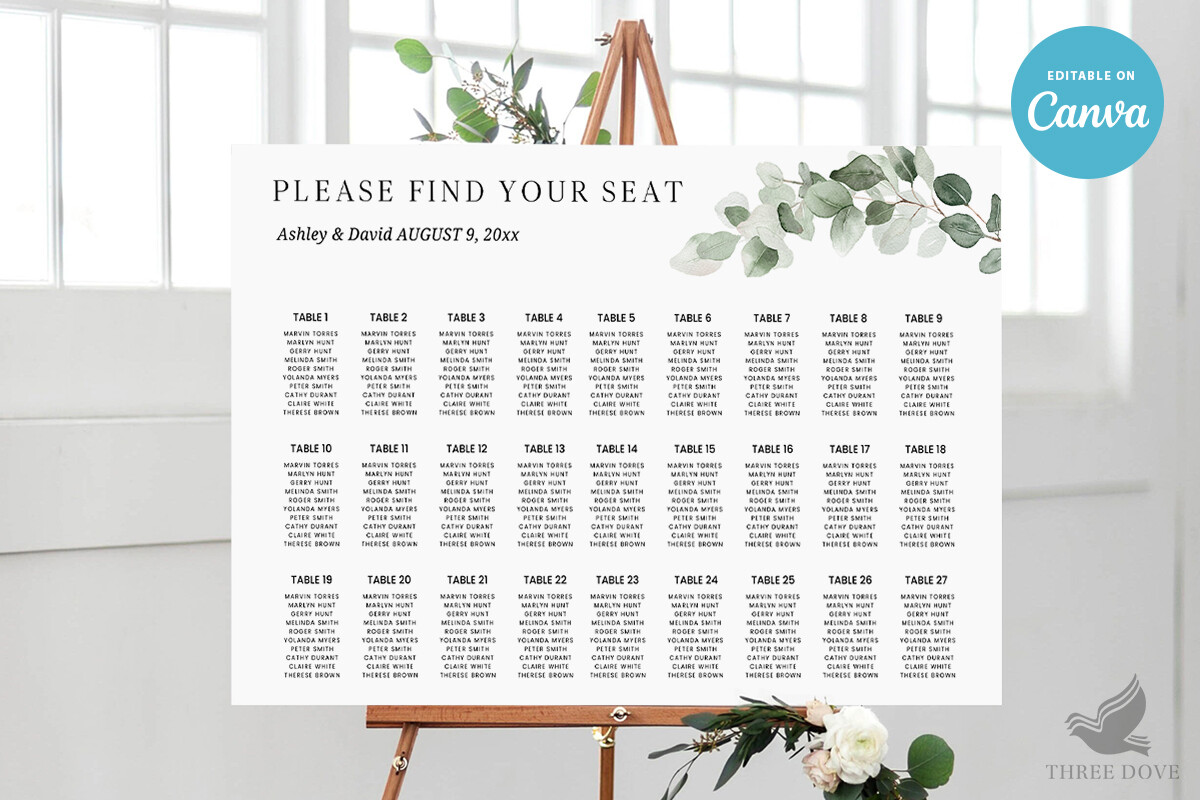 Greenery Wedding Seating Chart Template