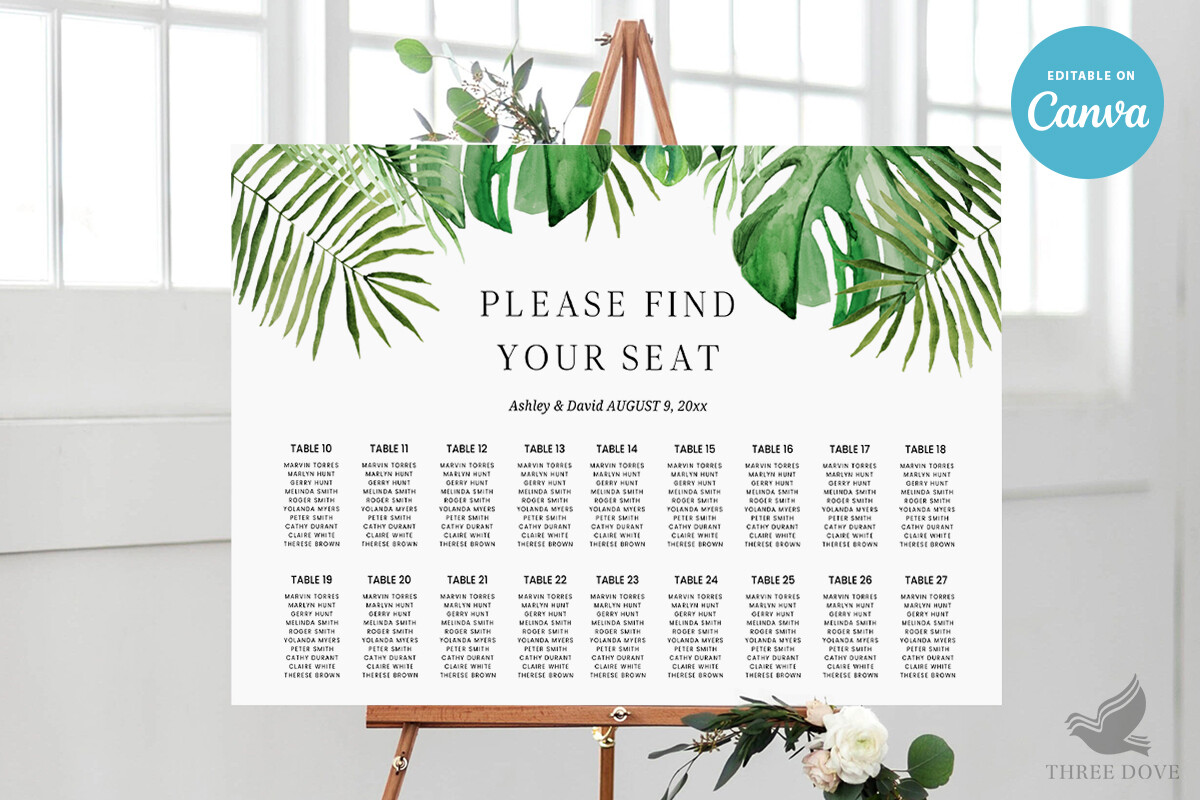 Greenery Wedding Seating Chart Template