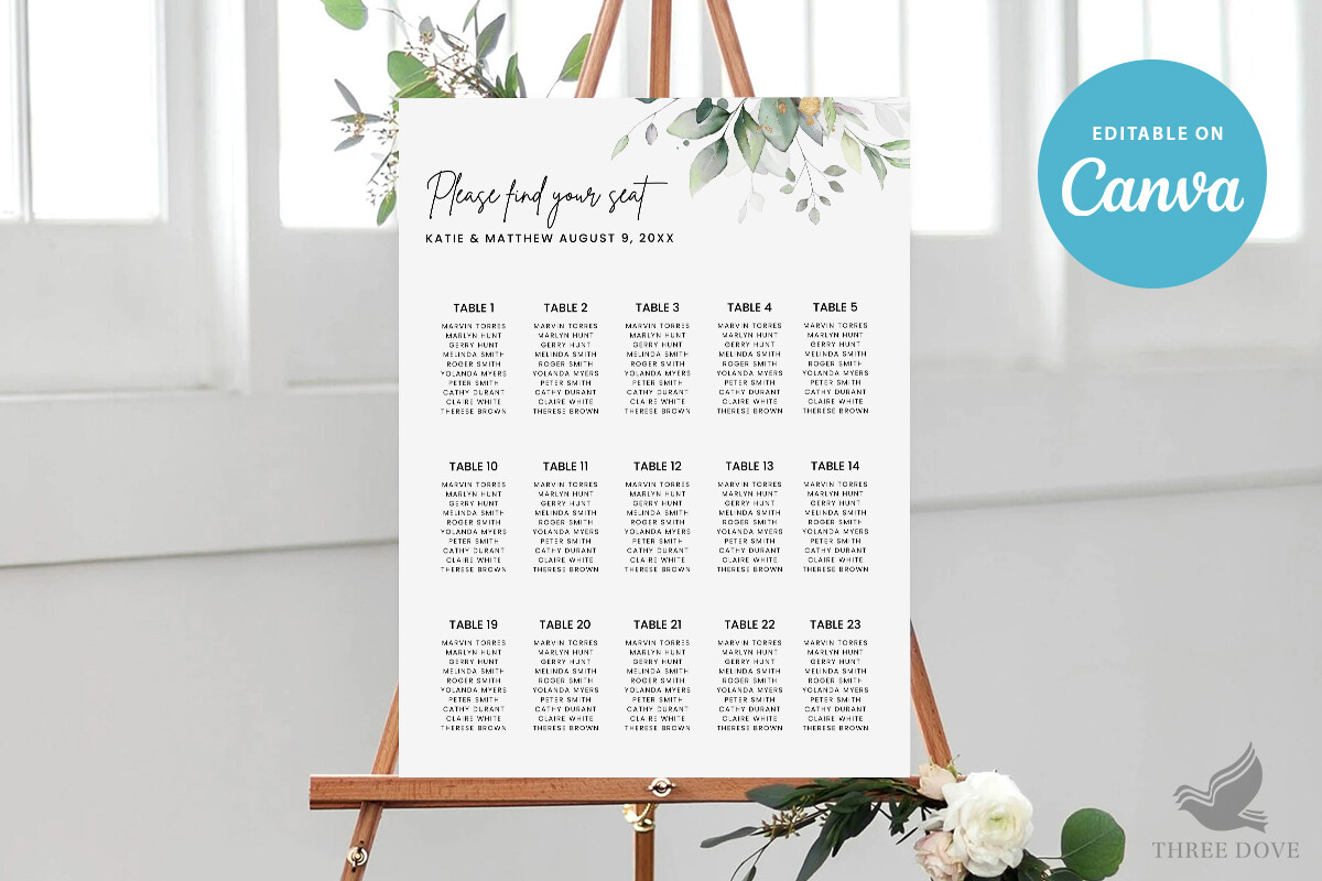 Greenery Wedding Seating Chart Template