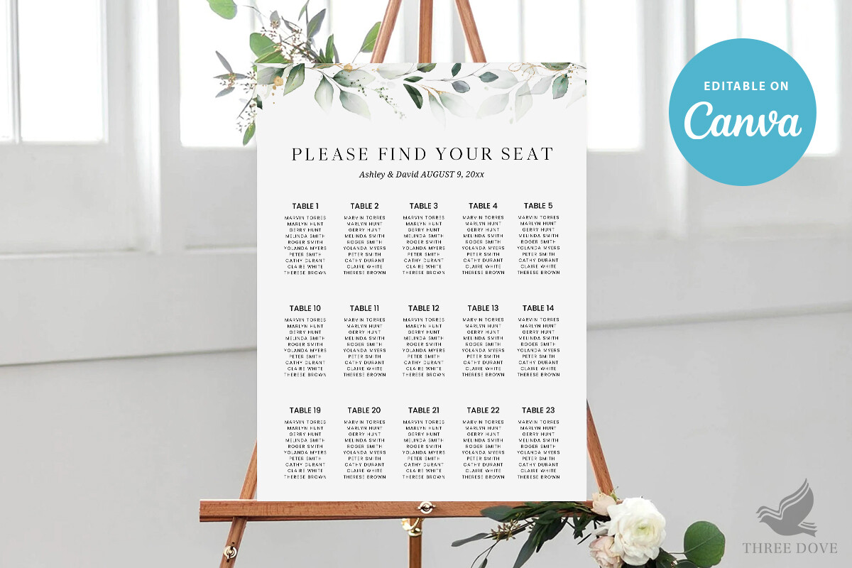 Greenery Wedding Seating Chart Template