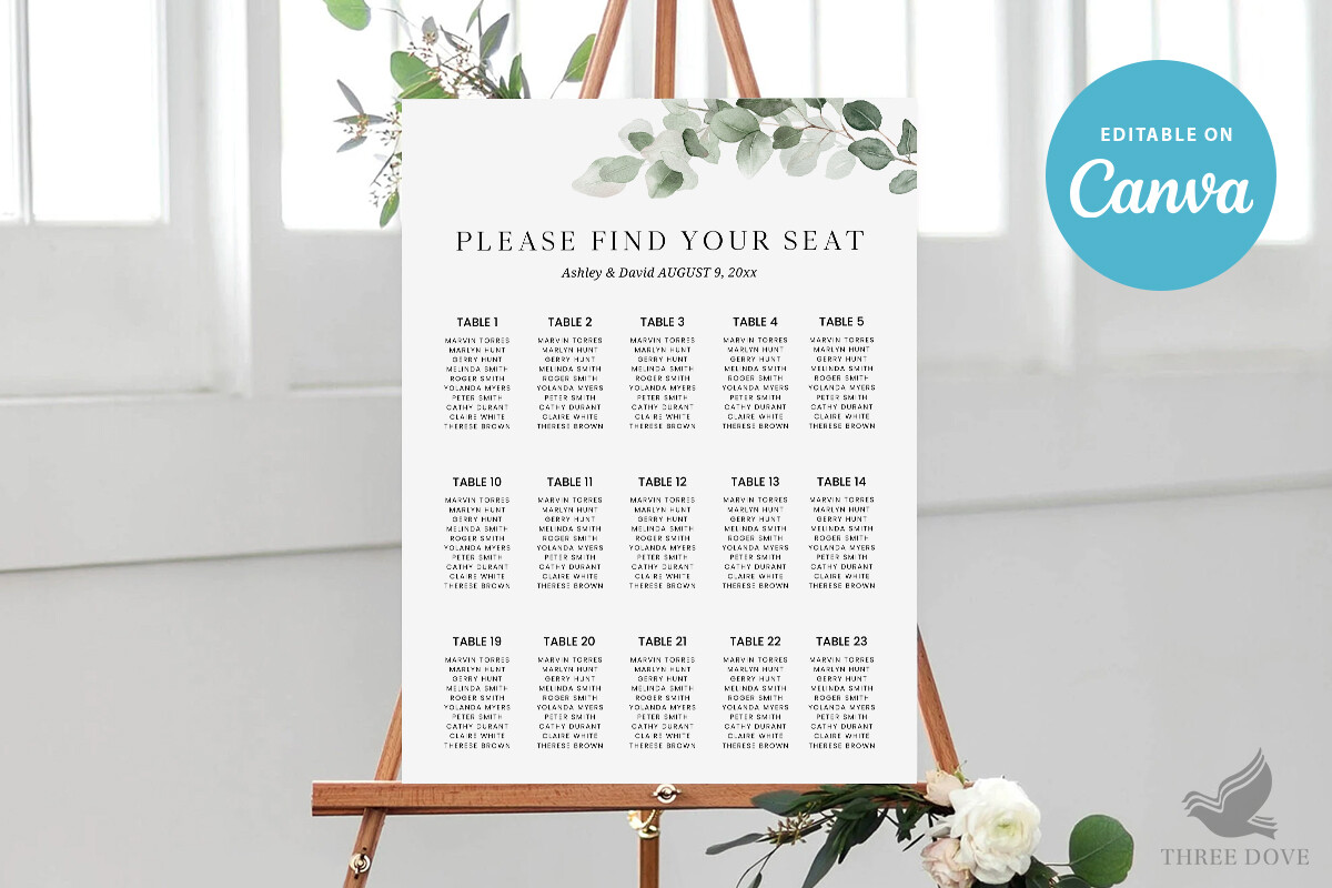 Greenery Wedding Seating Chart Template