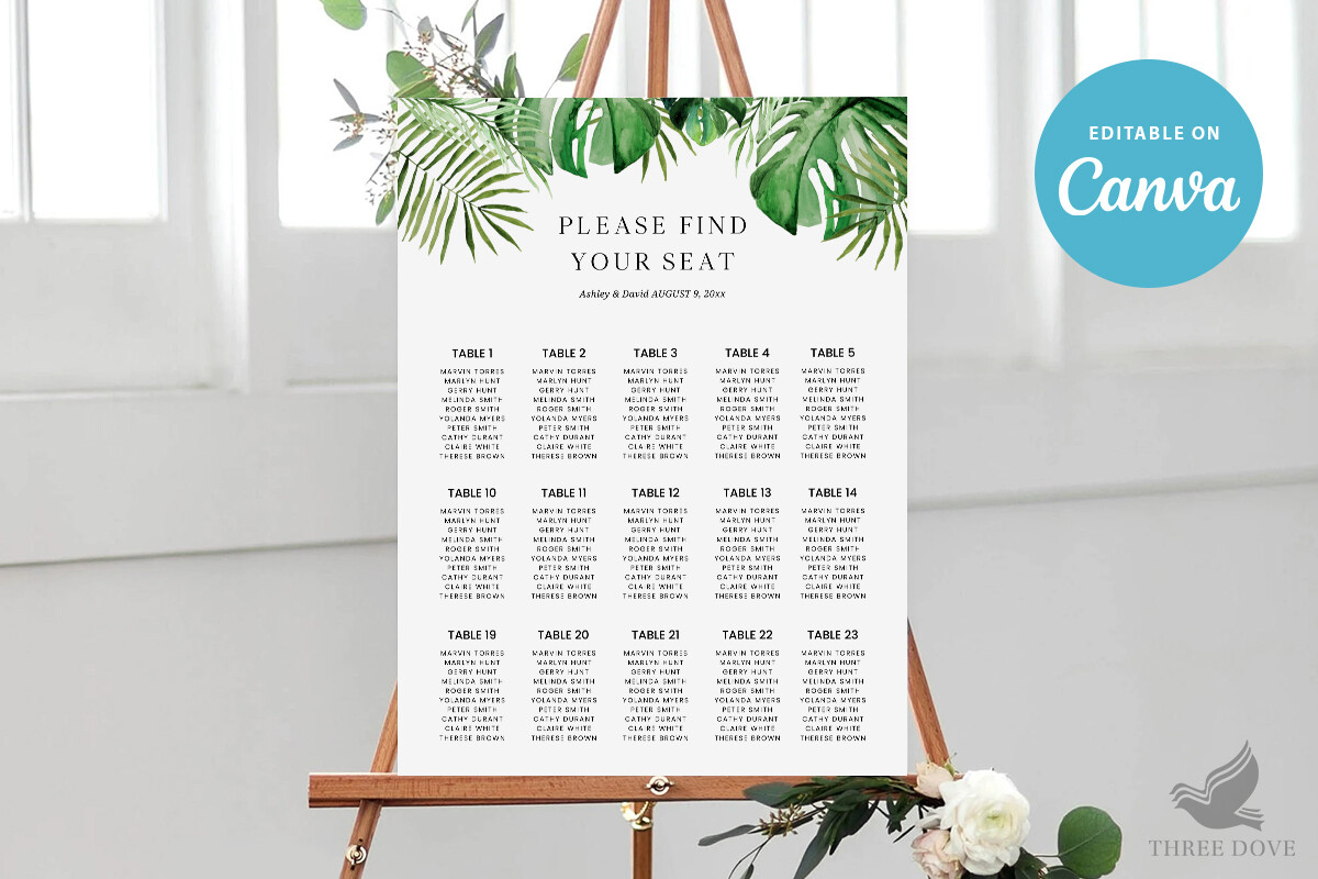 Greenery Wedding Seating Chart Template