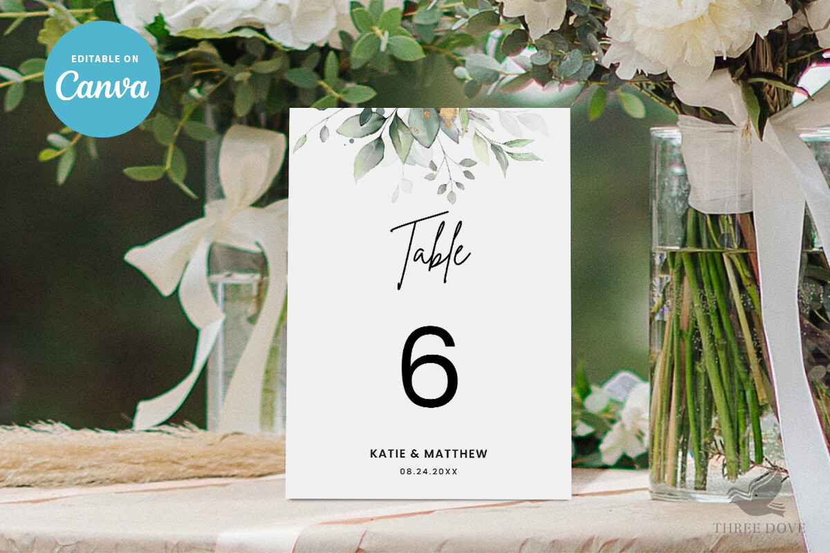 Greenery Wedding Table Numbers Template