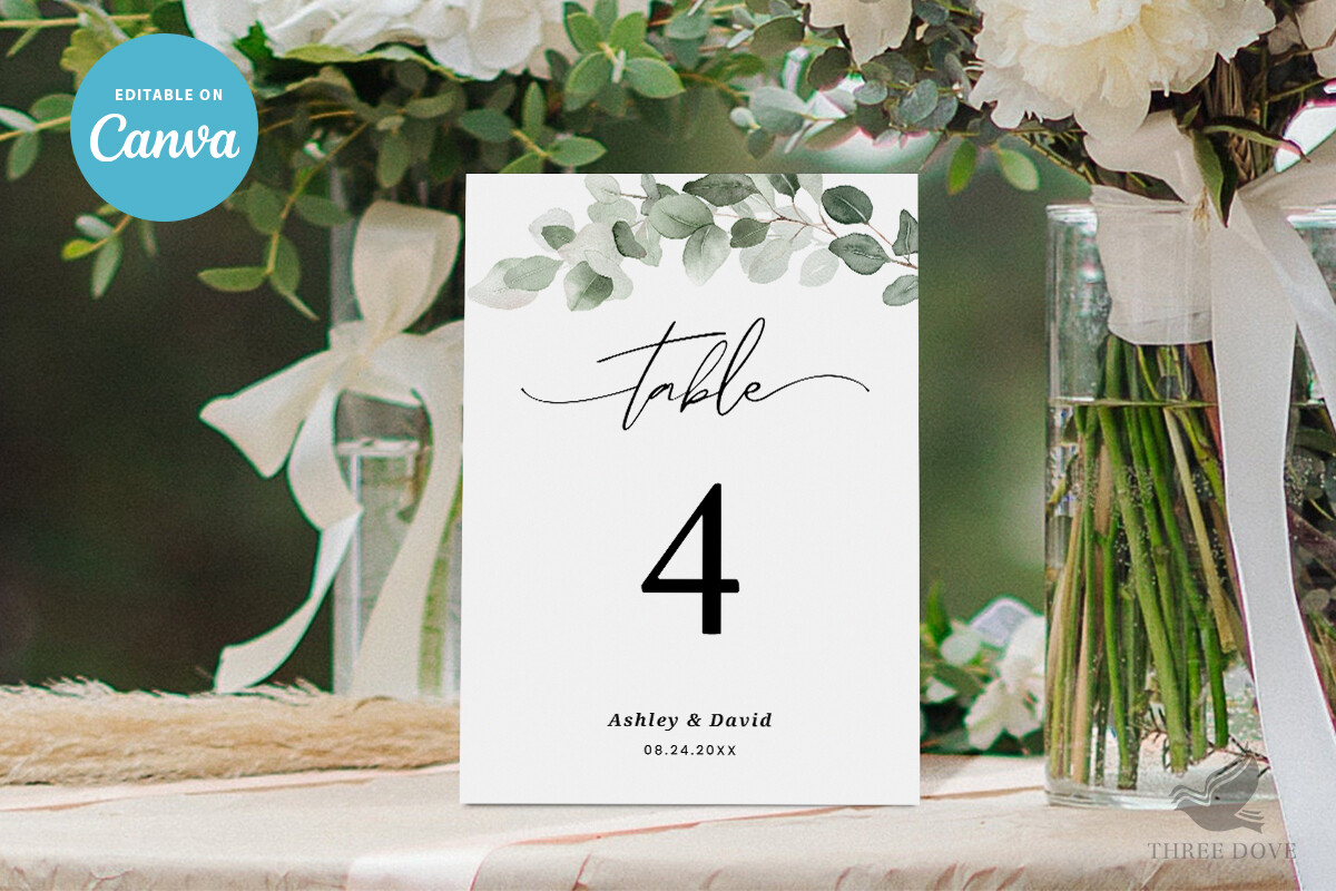 Greenery Wedding Table Numbers Template