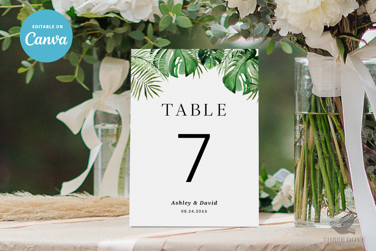 Greenery Wedding Table Numbers Template