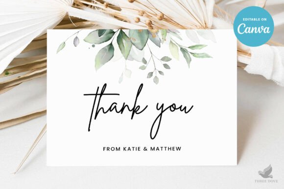 Greenery Wedding Thank You Card Template