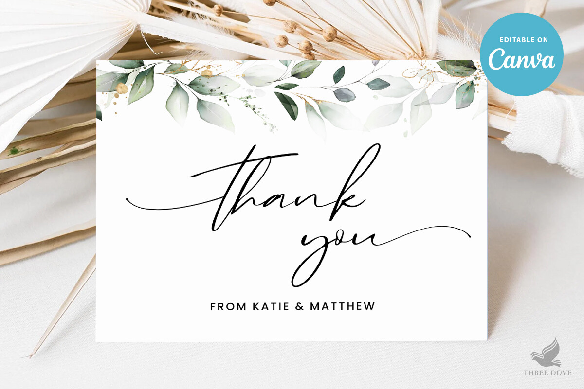 Greenery Wedding Thank You Card Template