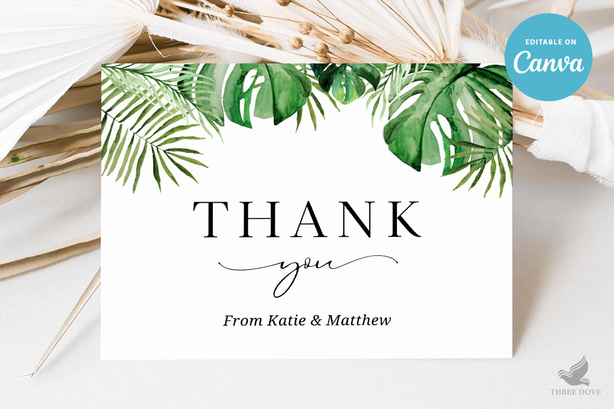 Greenery Wedding Thank You Card Template