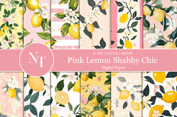 Pink Lemon Shabby Chic Digital Paper Graphic by Nam Tiwa · Creative Fabrica