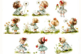 Summer Baby Girls Clipart Set Graphic by Cozy Watercolor Studio ...