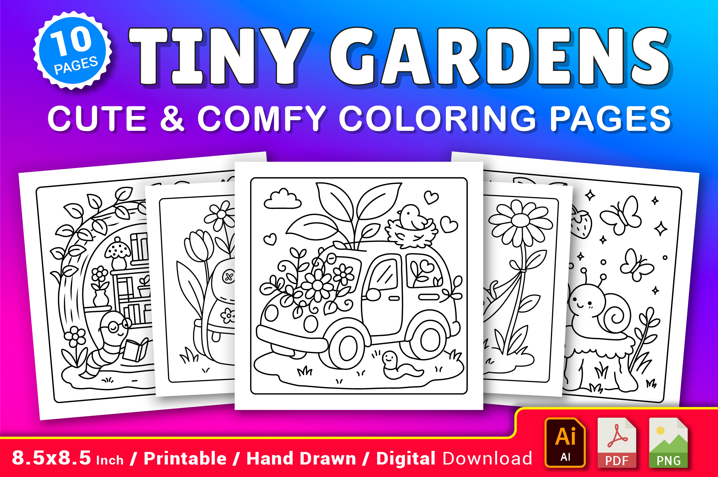 Tiny Gardens Cute & Comfy Coloring Pages