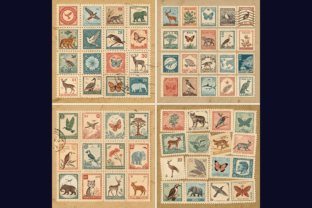 Vintage Animals Postage Stamps Graphic by ShadowHero · Creative Fabrica