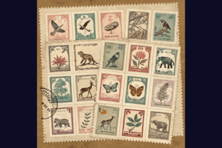 Vintage Animals Postage Stamps Graphic by ShadowHero · Creative Fabrica