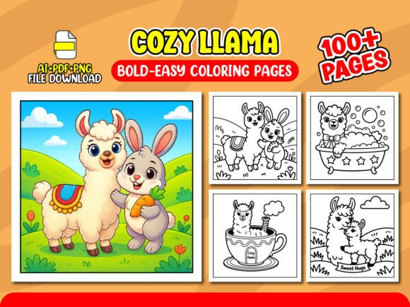 Cozy Llama Bold Coloring Pages for Kids