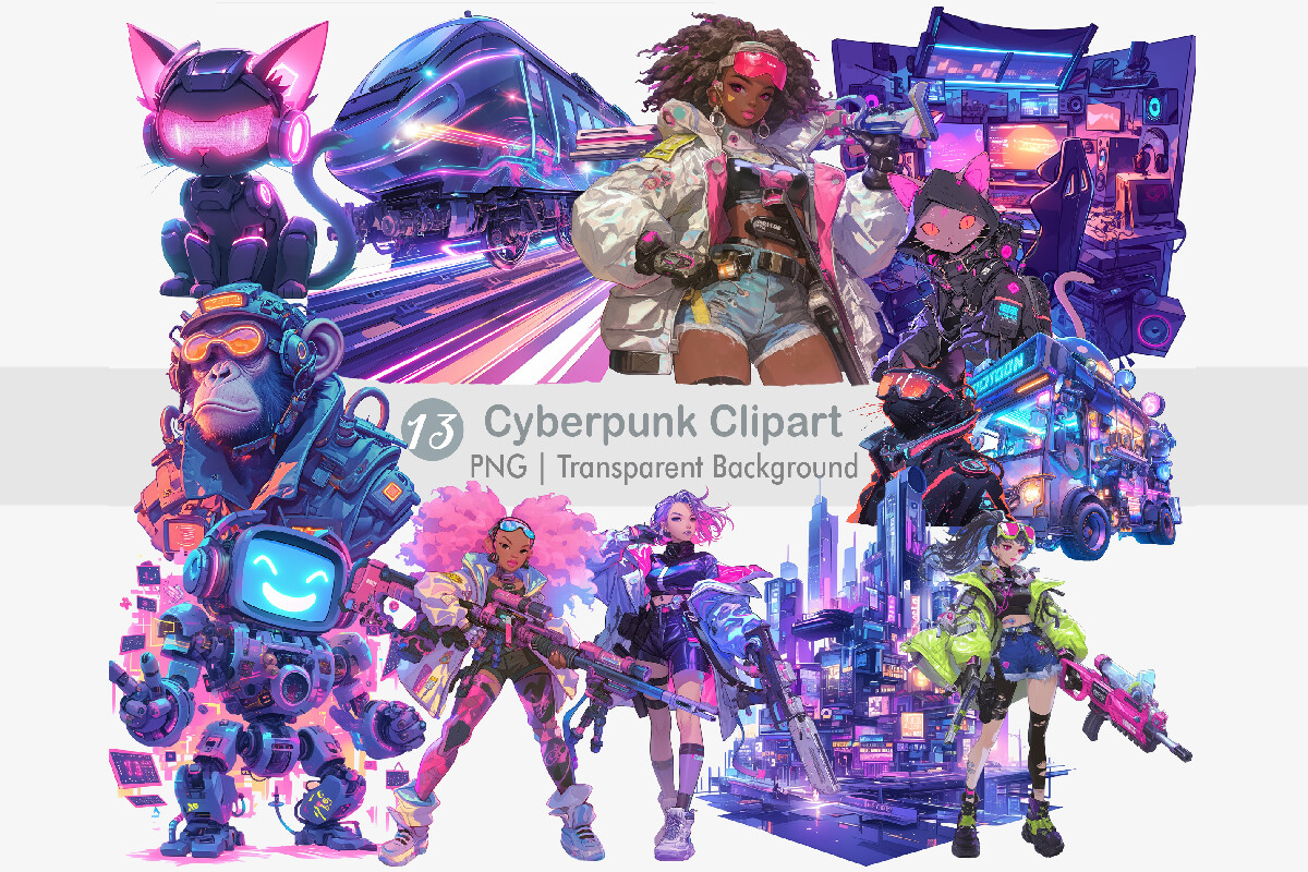 Cyberpunk Clipart PNG Bundle Graphic by Creationx Space · Creative Fabrica
