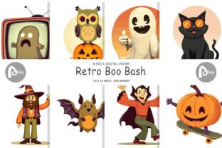 Digital Paper Retro Boo Bash Graphic by Artnoy · Creative Fabrica