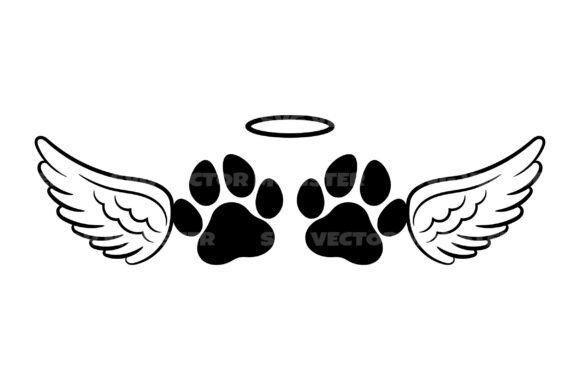 Paw with Angel Wings Halo SVG cat memorial keepsake design