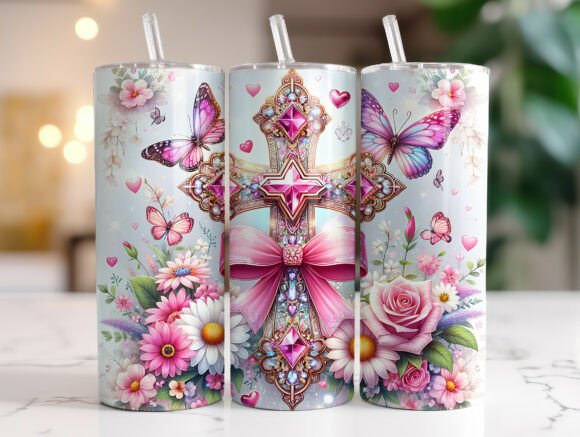 Floral Christian Cross 20oz Tumbler Wrap