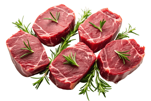 Fresh Raw Steaks Garnished with Rosemary