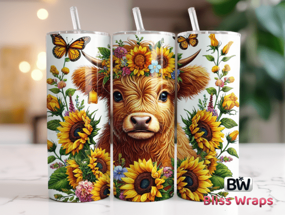 Highland Cow Tumbler Wraps PNG