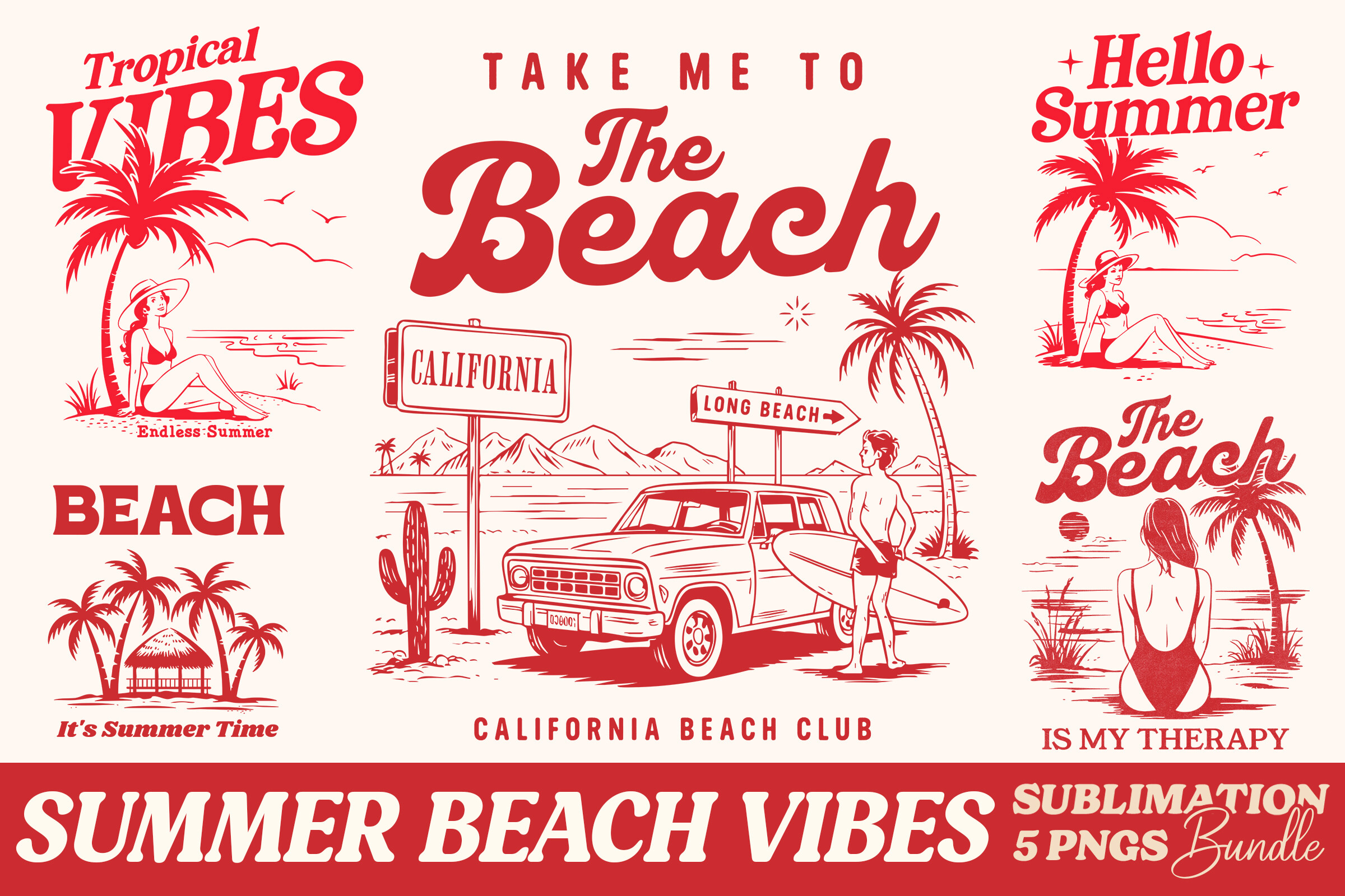 Retro Summer PNG Sublimation Bundle Graphic by Yvaine · Creative Fabrica
