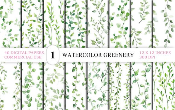 Seamless Watercolor Greenery Garland